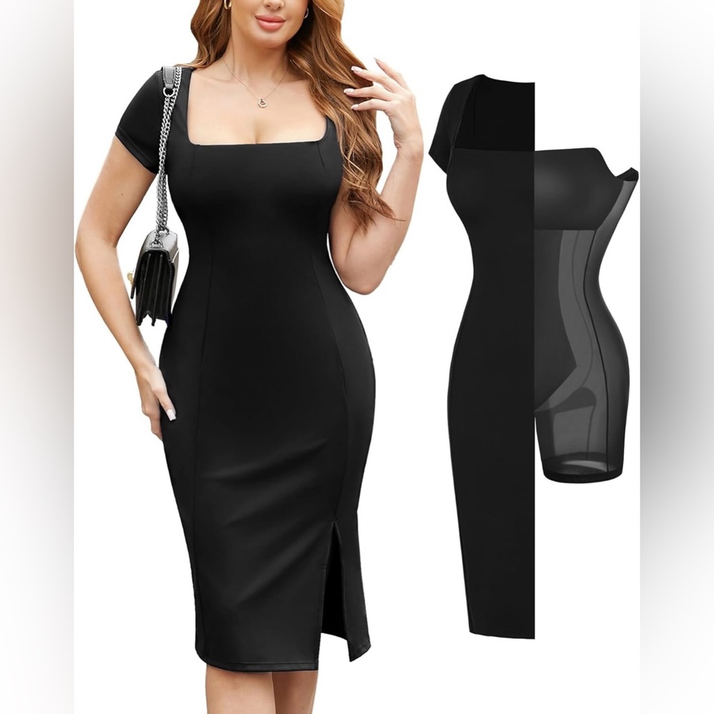 NWT Popilush Bodycon Summer Cocktail Shapewear Blue Short Sleeve Dress